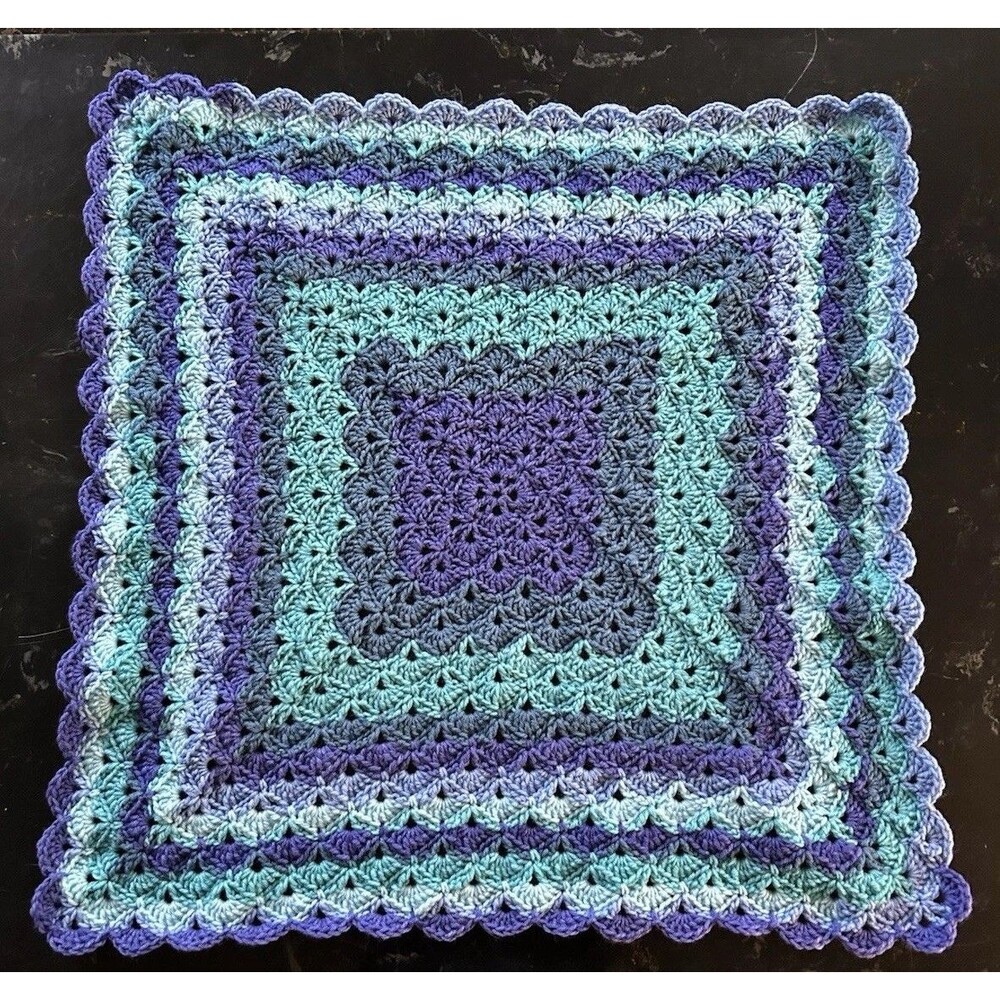 NEW Handmade Crochet Shell Stitch 30 x 30 Inch Baby Blanket Afghan Multicolor